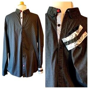 Tranquility Mayhem Mens Black Paisley Button Down Statement Cuff Shirt - XL